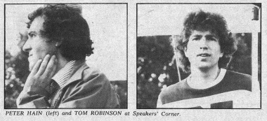 Peter Hain and Tom Robinson at Speakers' Corner.